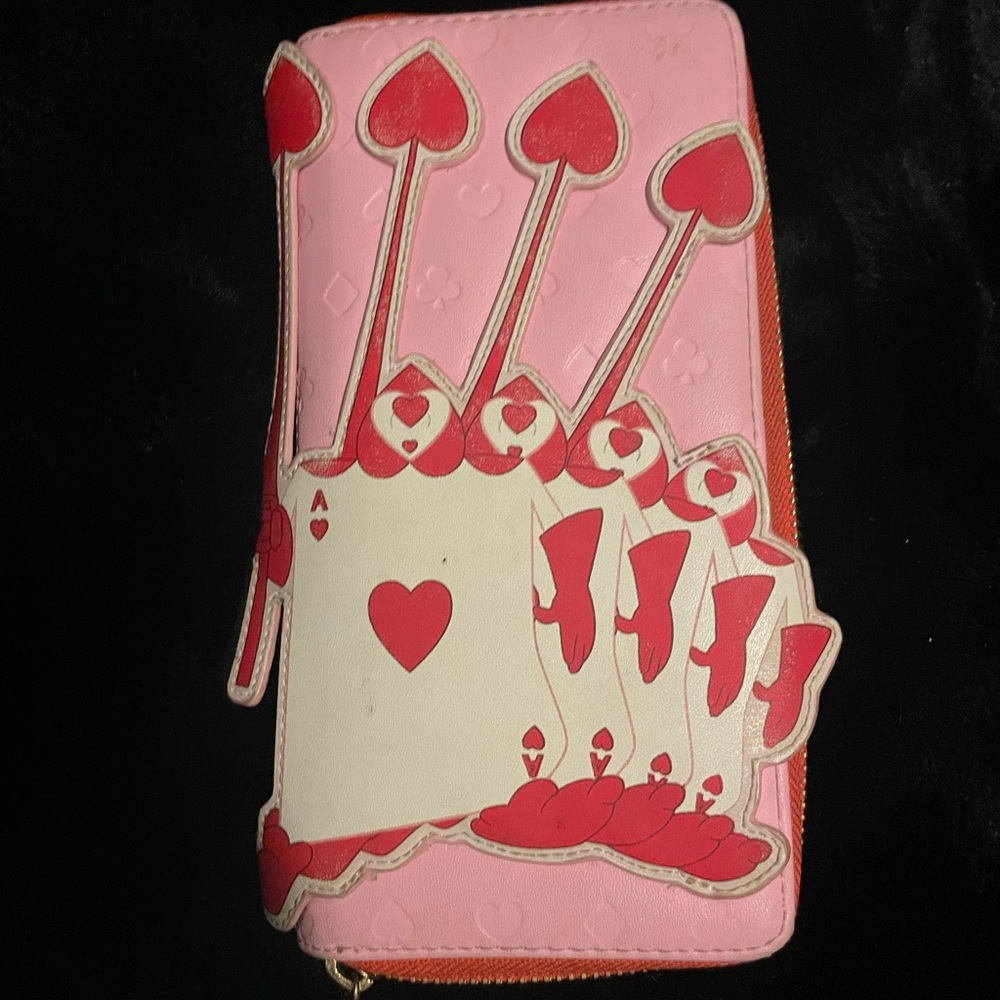 Loungefly Pink and Red Heart Wallet Design. Alice in Wonderland.